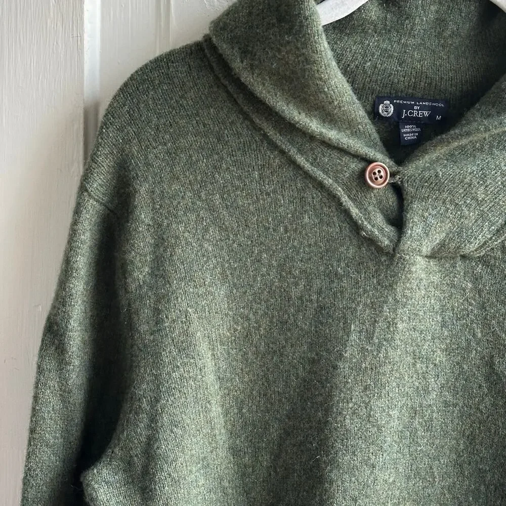 J.Crew Premium Lambswool Shawl Collar Sweater – Olive Green – Size M